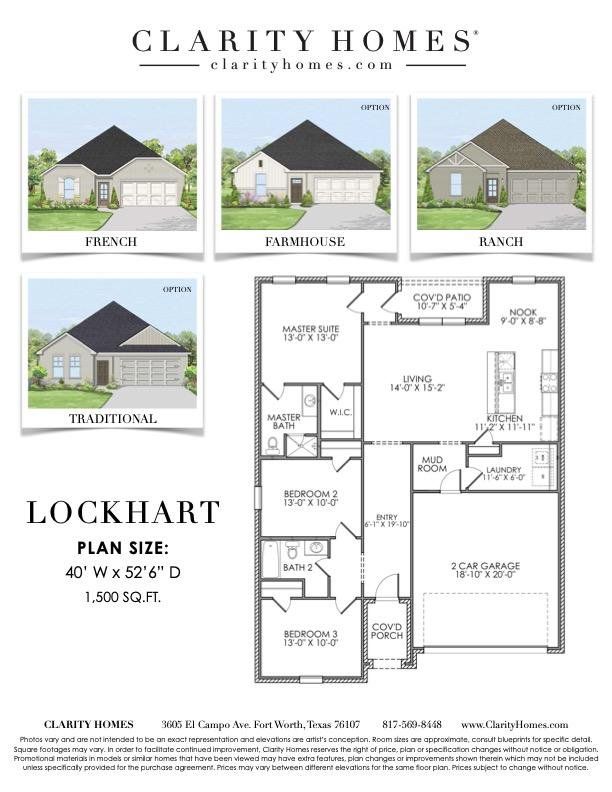 2D floor plan layout for the Lockhart by Clarity Homes in Courts of Bonnie Brae, Denton, TX (Image 1). 2D floor plan layout for the Lockhart by Clarity Homes in Courts of Bonnie Brae, Denton, TX (Image 1).