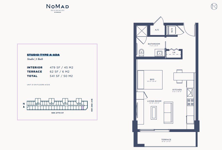 2D floor plan layout for the STUDIO TYPE A ADA by Related Group in NoMad Residences, Miami, FL (Image 1). 2D floor plan layout for the STUDIO TYPE A ADA by Related Group in NoMad Residences, Miami, FL (Image 1).