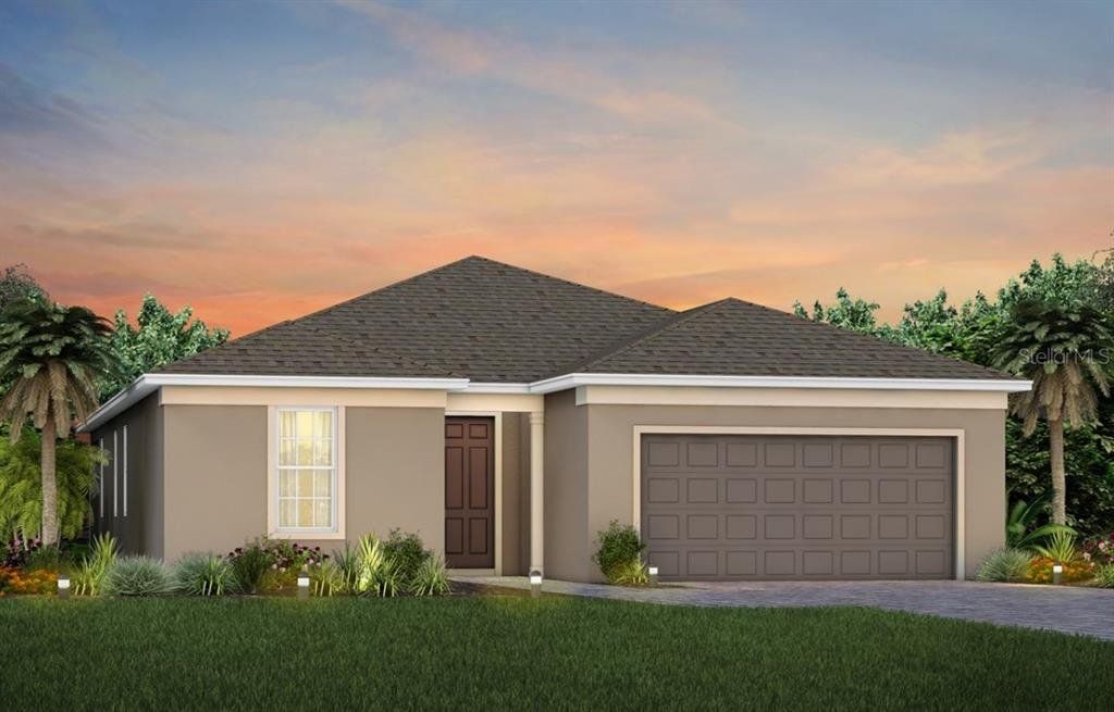 Front exterior of a new home in Del Webb Sunbridge, St. Cloud, FL, highlighting curb appeal (Image 1). Front exterior of a new home in Del Webb Sunbridge, St. Cloud, FL, highlighting curb appeal (Image 1).