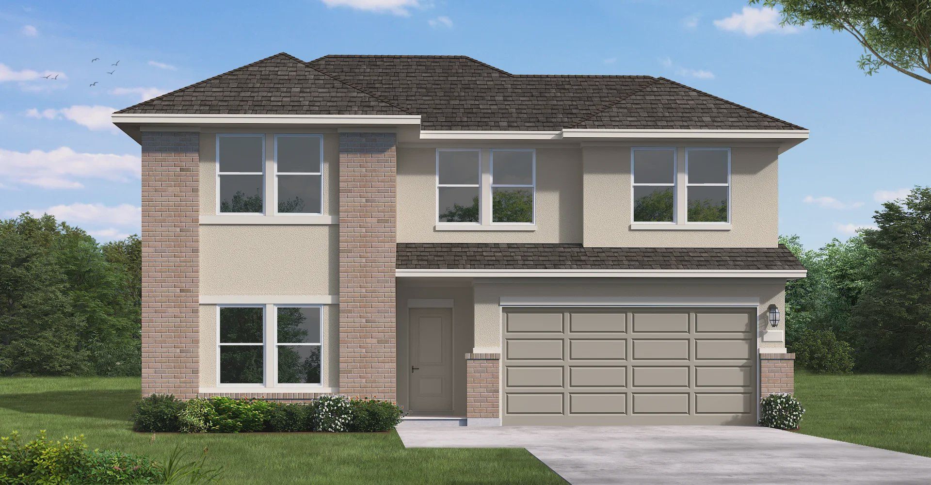Front exterior of a new home in Westridge Cove, Conroe, TX, highlighting curb appeal (Image 1). Front exterior of a new home in Westridge Cove, Conroe, TX, highlighting curb appeal (Image 1).