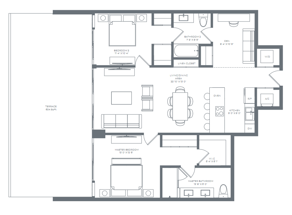 2D floor plan layout for the Residence 02 (Floor 3) by Alta Developers in Alana Bay Harbor Islands, Bay Harbor Islands, FL (Image 1).