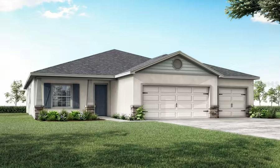 Front exterior of a new home in Summerlake Estates, Auburndale, FL, highlighting curb appeal (Image 1). Front exterior of a new home in Summerlake Estates, Auburndale, FL, highlighting curb appeal (Image 1).