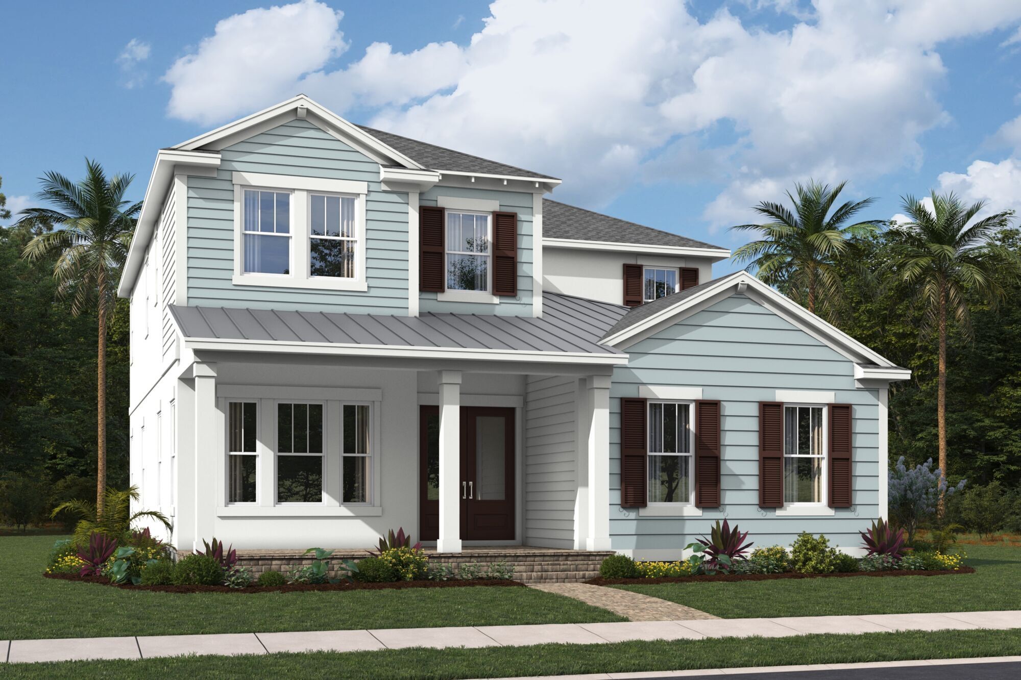 Front exterior of a new home in Newfield - Rosette Park, Palm City, FL, highlighting curb appeal (Image 1).