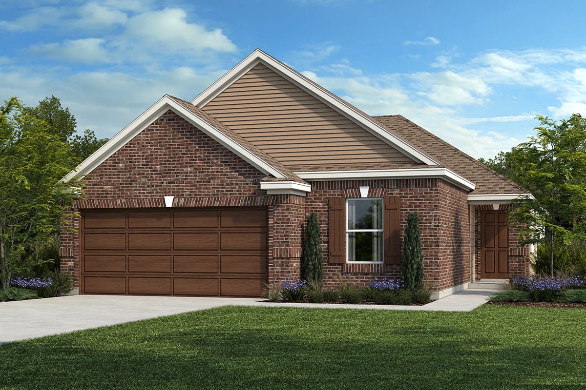 Front exterior of a new home in Salerno - Heritage Collection, Round Rock, TX, highlighting curb appeal (Image 1). Front exterior of a new home in Salerno - Heritage Collection, Round Rock, TX, highlighting curb appeal (Image 1).