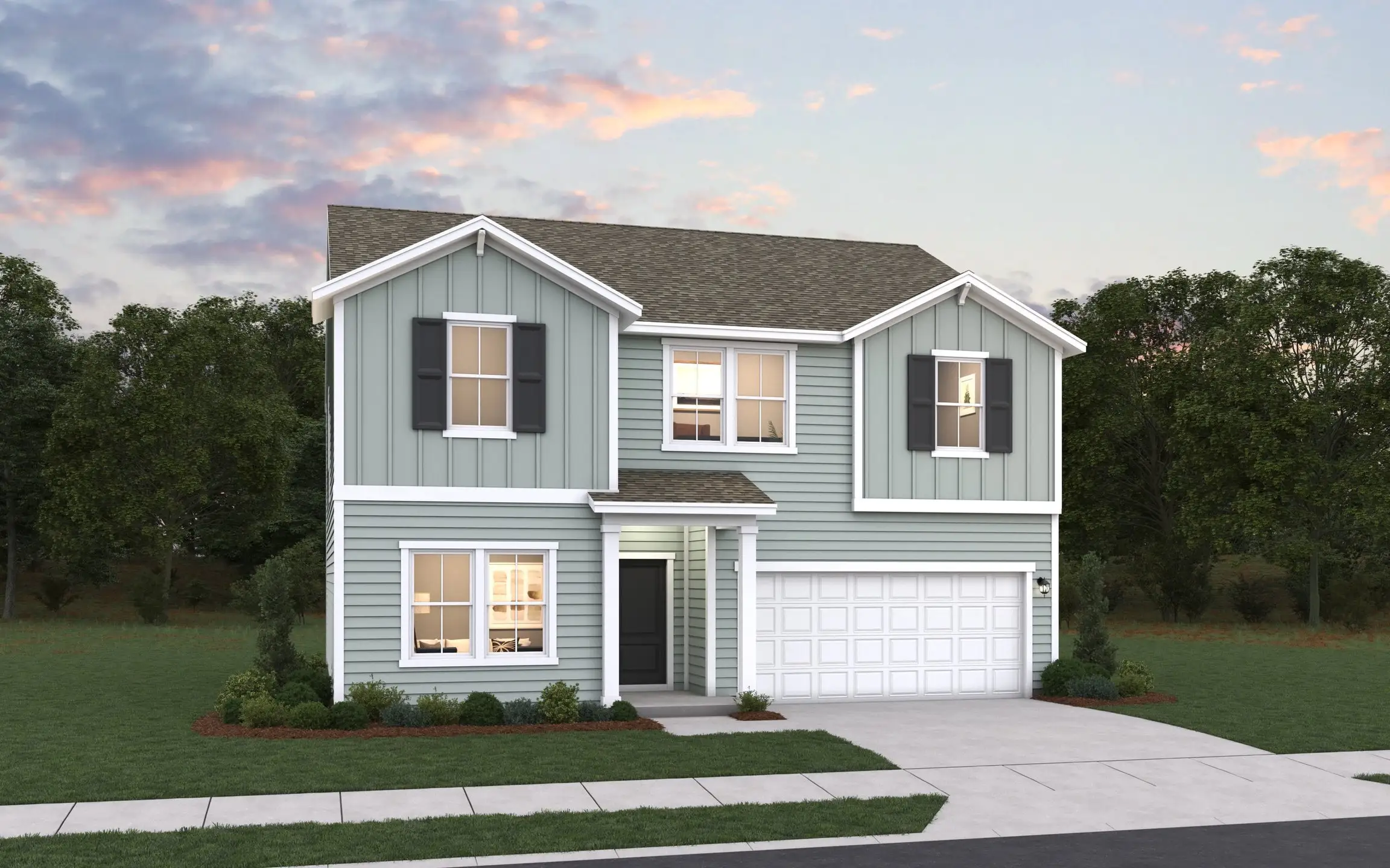 Front exterior of a new home in Edgewood Farms, Easley, SC, highlighting curb appeal (Image 1).