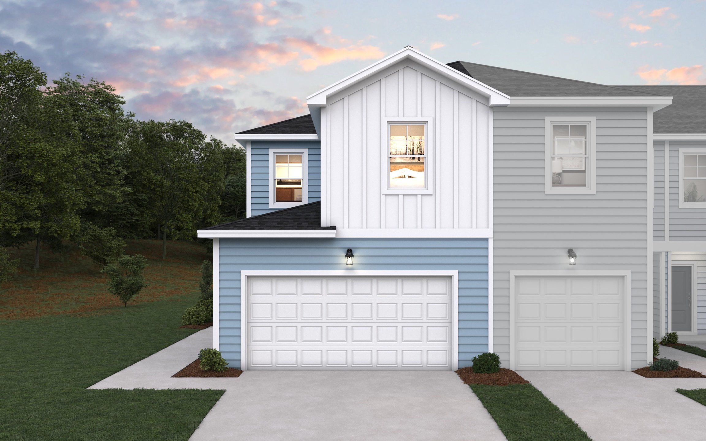 Front exterior of a new home in Sandy Hollow Townhomes, Jacksonville, NC, highlighting curb appeal (Image 1). Front exterior of a new home in Sandy Hollow Townhomes, Jacksonville, NC, highlighting curb appeal (Image 1).