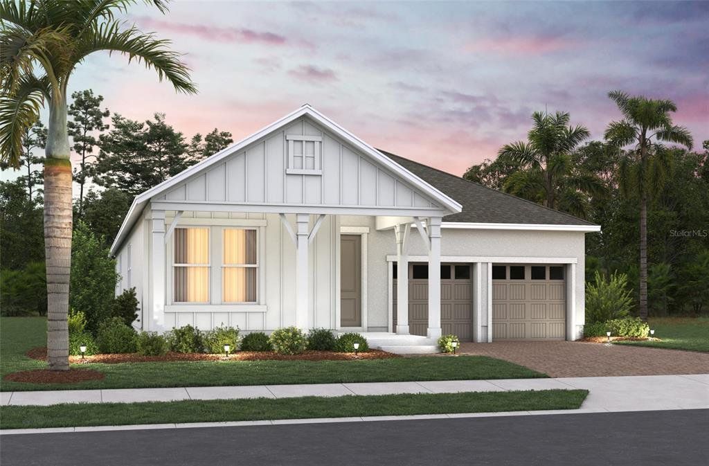 Front exterior of a new home in Vintner Reserve, Clermont, FL, highlighting curb appeal (Image 1).