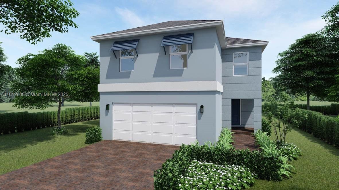 Front exterior of a new home in Messina Place, Homestead, FL, highlighting curb appeal (Image 1).