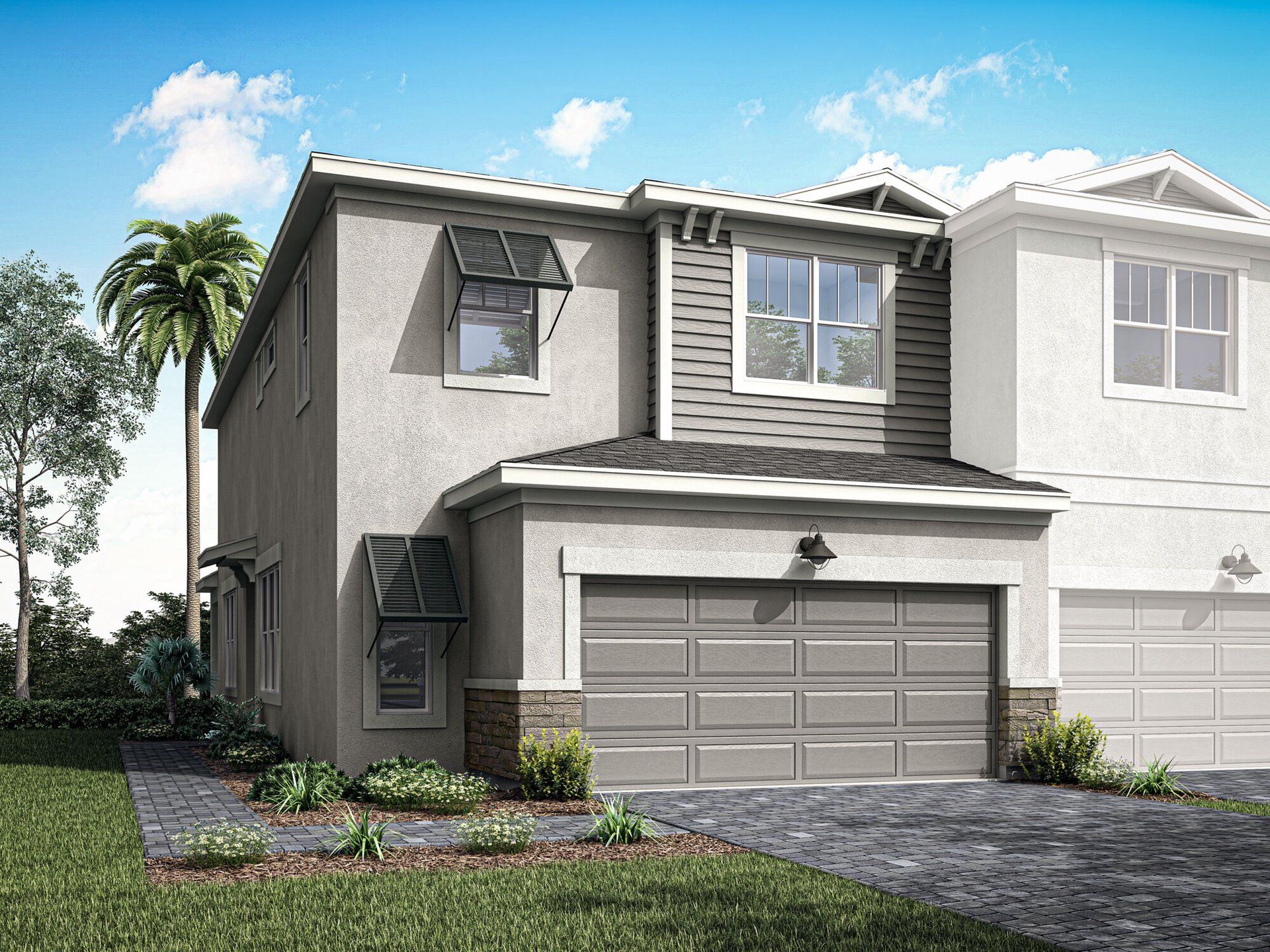 Front exterior of a new home in Avila, Jensen Beach, FL, highlighting curb appeal (Image 1).