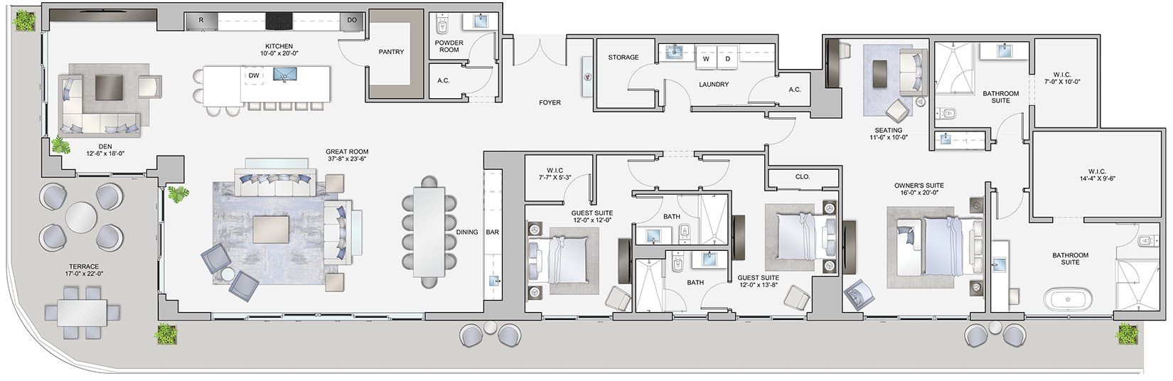2D floor plan layout for the Estate D by Kolter Urban in ONE Tampa, Tampa, FL (Image 1).