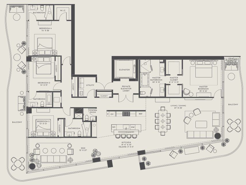 2D floor plan layout for the Model 01 by Related Group in Casamar, Pompano Beach, FL (Image 1).