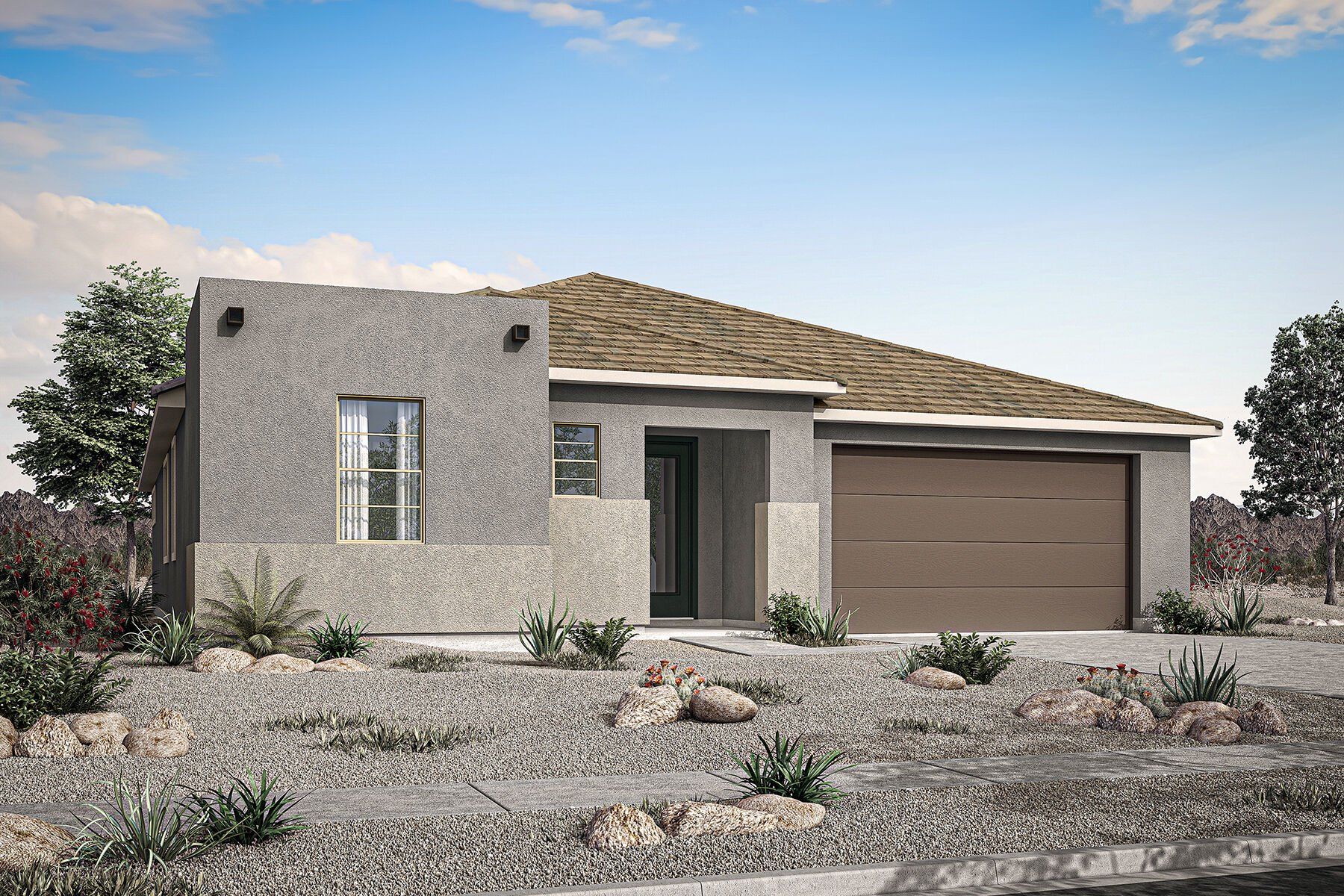 Front exterior of a new home in Miravida, Surprise, AZ, highlighting curb appeal (Image 1). Front exterior of a new home in Miravida, Surprise, AZ, highlighting curb appeal (Image 1).