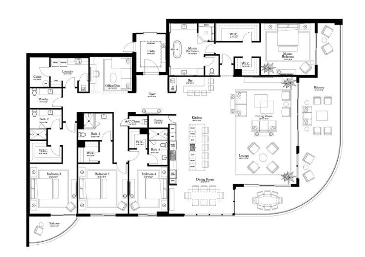 2D floor plan layout for the PLAN C (Line 04) by Catalfumo Companies in The Ritz-Carlton Residences, Palm Beach Gardens, FL (Image 1). 2D floor plan layout for the PLAN C (Line 04) by Catalfumo Companies in The Ritz-Carlton Residences, Palm Beach Gardens, FL (Image 1).