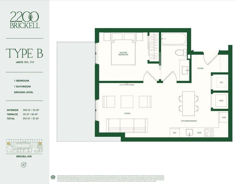 2D floor plan layout for the TYPE B by Aria Development Group in 2200 Brickell, Miami, FL (Image 1).