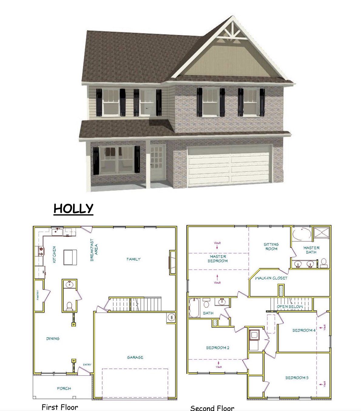 2D floor plan layout for the Holly by Capshaw in Shadow Creek, Jackson, GA (Image 1).