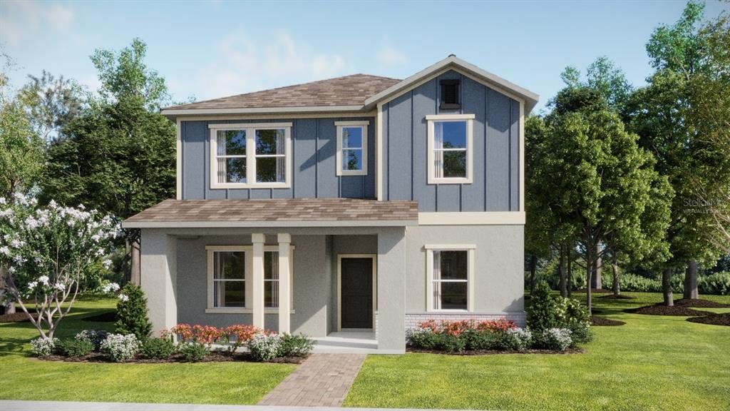 Front exterior of a new home in Bridgewalk, St. Cloud, FL, highlighting curb appeal (Image 1). Front exterior of a new home in Bridgewalk, St. Cloud, FL, highlighting curb appeal (Image 1).