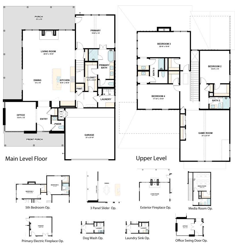 2D floor plan layout for the The Crockett by Masonwood Homes in Brahmans Draw, Spicewood, TX (Image 1).