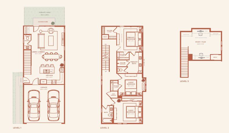 2D floor plan layout for the C1 by Spark Root Development & Construction in Hacienda, Austin, TX (Image 1).