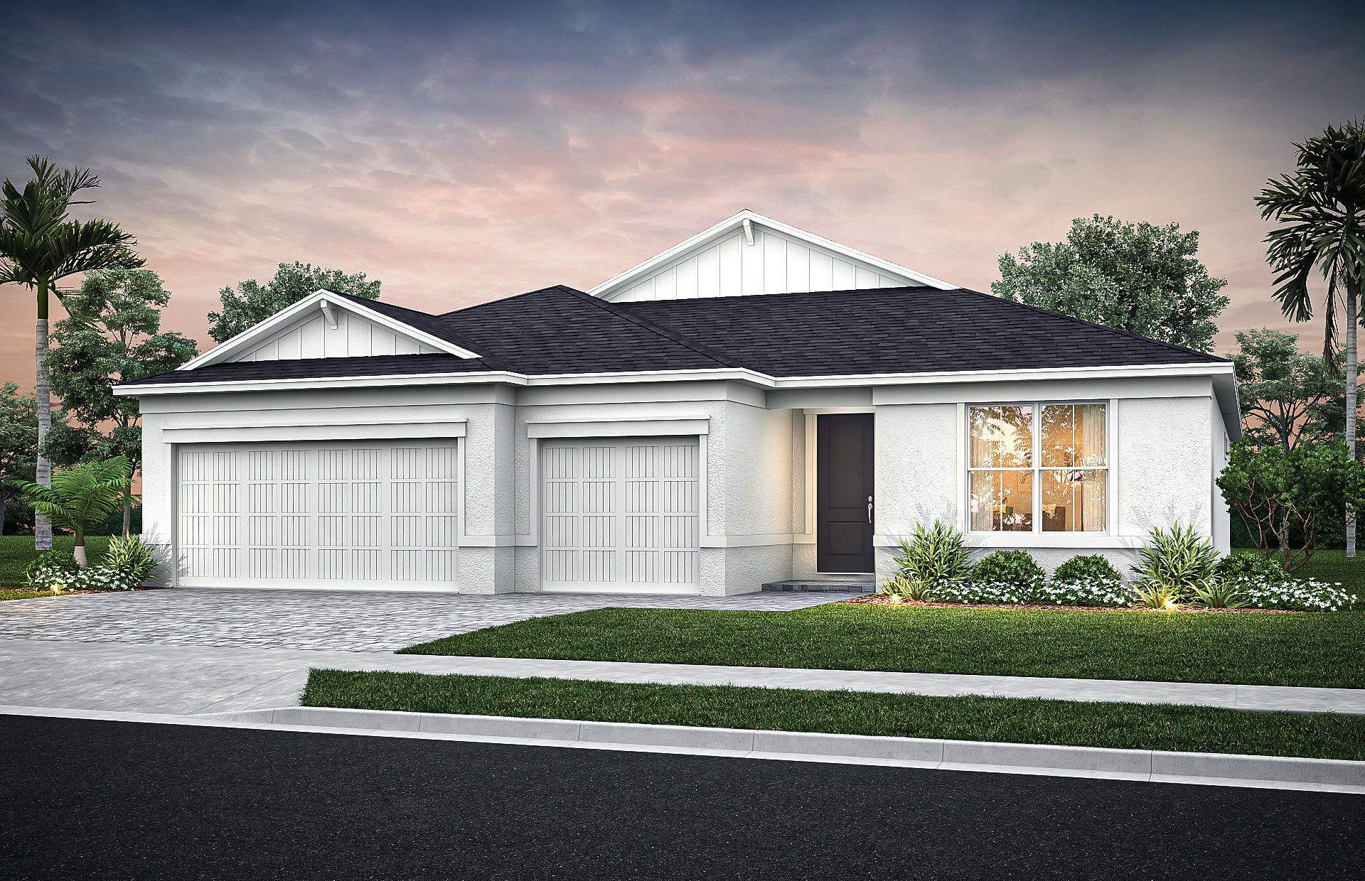 Front exterior of a new home in Emerson Oaks, Vero Beach, FL, highlighting curb appeal (Image 1). Front exterior of a new home in Emerson Oaks, Vero Beach, FL, highlighting curb appeal (Image 1).