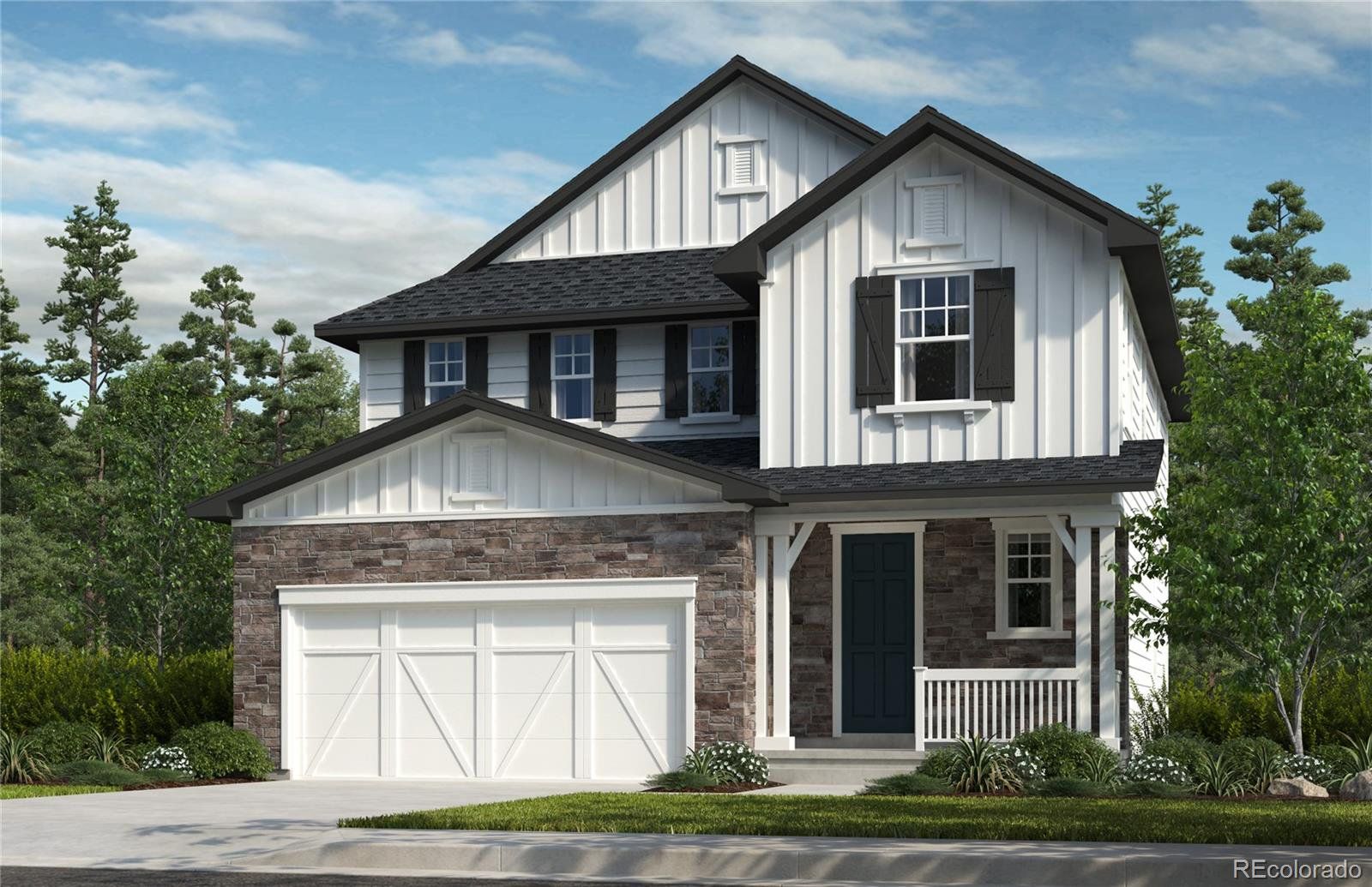Front exterior of a new home in , Thornton, CO, highlighting curb appeal (Image 1). Front exterior of a new home in , Thornton, CO, highlighting curb appeal (Image 1).