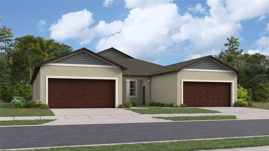 Front exterior of a new home in Prosperity Lakes Active Adult, Parrish, FL, highlighting curb appeal (Image 1). Front exterior of a new home in Prosperity Lakes Active Adult, Parrish, FL, highlighting curb appeal (Image 1).