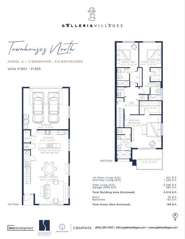2D floor plan layout for the Townhouse North - Model A by Lana Development in Galleria Villages, Fort Lauderdale, FL (Image 1).