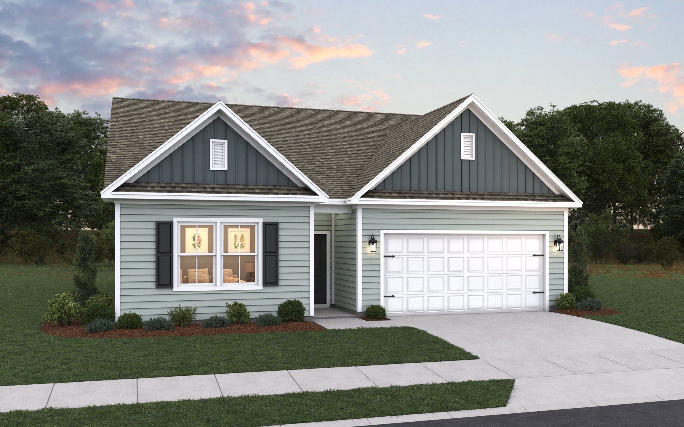 Front exterior of a new home in Reedy Creek Estates, Fountain Inn, SC, highlighting curb appeal (Image 1). Front exterior of a new home in Reedy Creek Estates, Fountain Inn, SC, highlighting curb appeal (Image 1).
