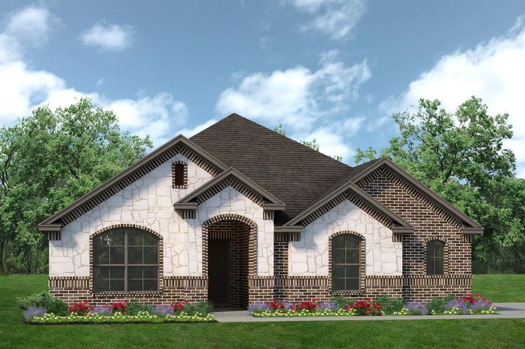 Front exterior of a new home in Hunters Ridge, Crowley, TX, highlighting curb appeal (Image 1). Front exterior of a new home in Hunters Ridge, Crowley, TX, highlighting curb appeal (Image 1).