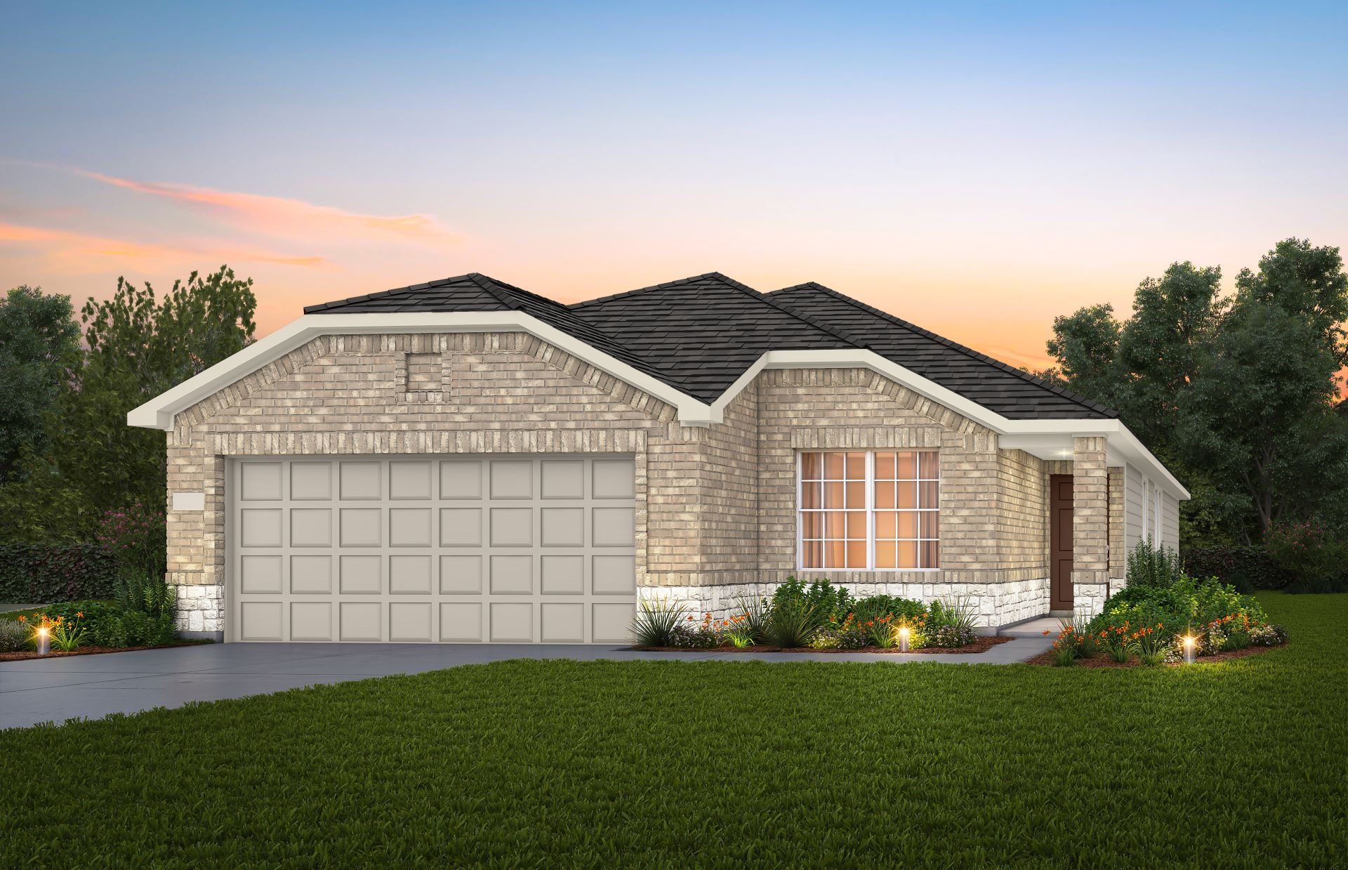 Front exterior of a new home in Woodside, Georgetown, TX, highlighting curb appeal (Image 1). Front exterior of a new home in Woodside, Georgetown, TX, highlighting curb appeal (Image 1).