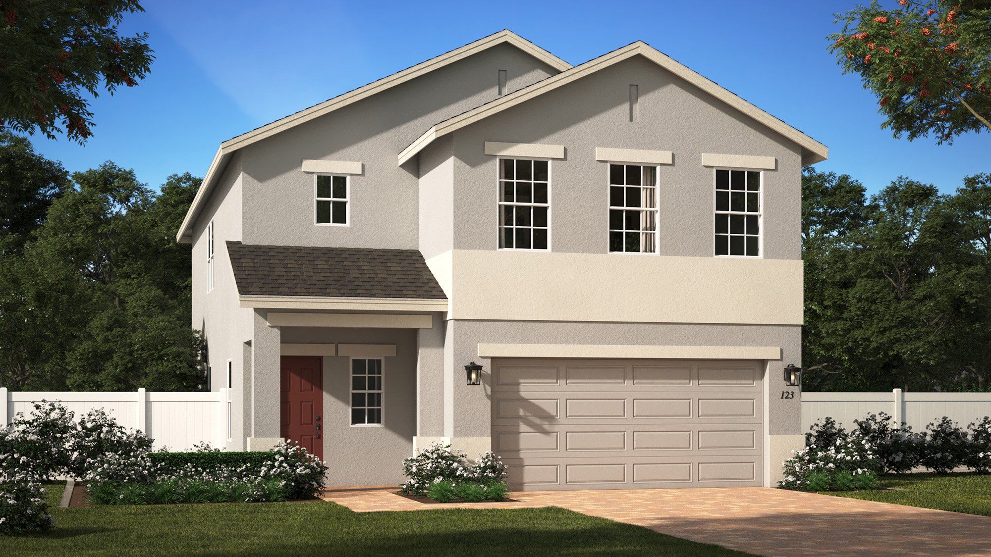 Front exterior of a new home in Preservation Pointe, Davenport, FL, highlighting curb appeal (Image 1). Front exterior of a new home in Preservation Pointe, Davenport, FL, highlighting curb appeal (Image 1).