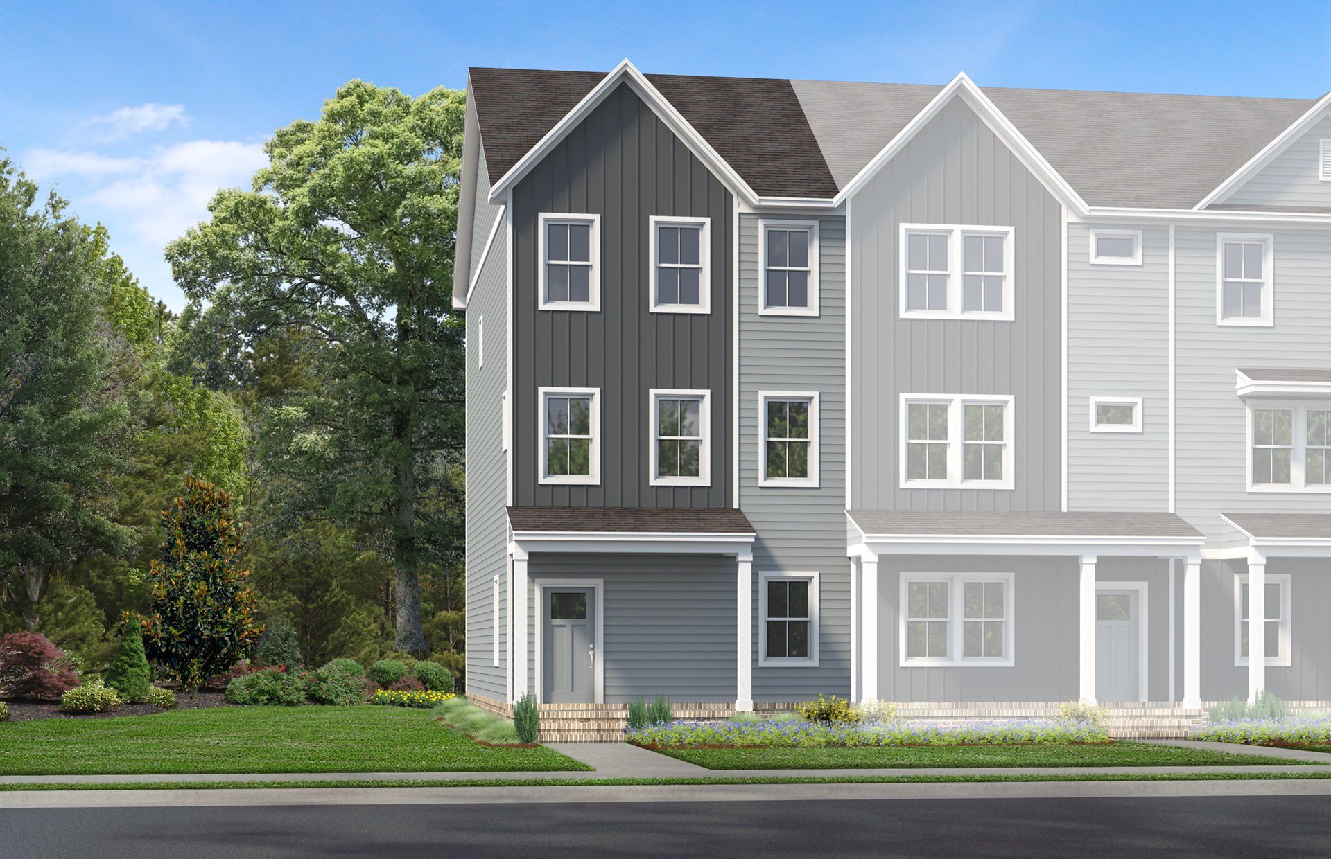 Front exterior of a new home in Mailman Post, Knightdale, NC, highlighting curb appeal (Image 1). Front exterior of a new home in Mailman Post, Knightdale, NC, highlighting curb appeal (Image 1).