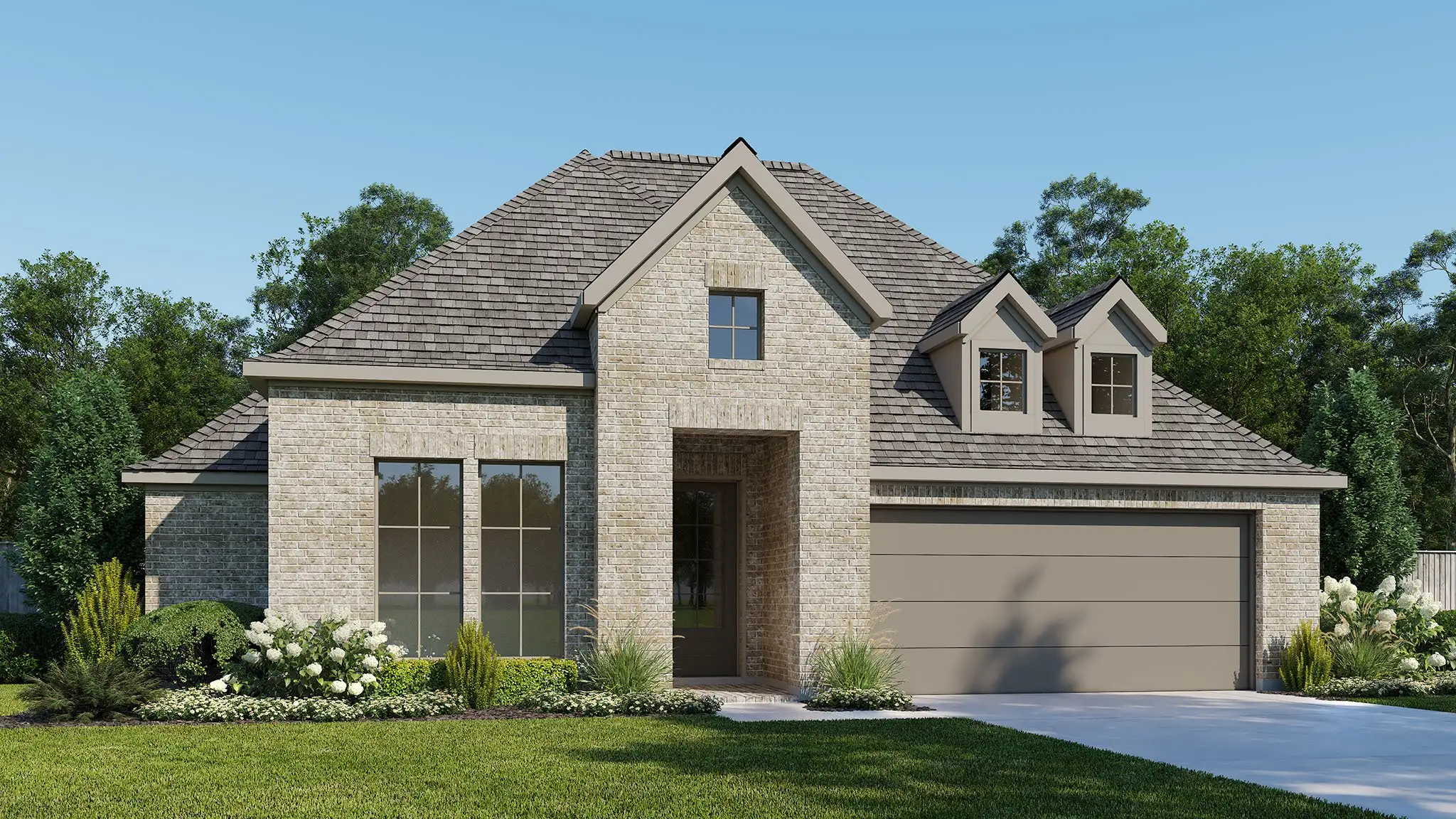 Front exterior of a new home in Audubon, Magnolia, TX, highlighting curb appeal (Image 1). Front exterior of a new home in Audubon, Magnolia, TX, highlighting curb appeal (Image 1).