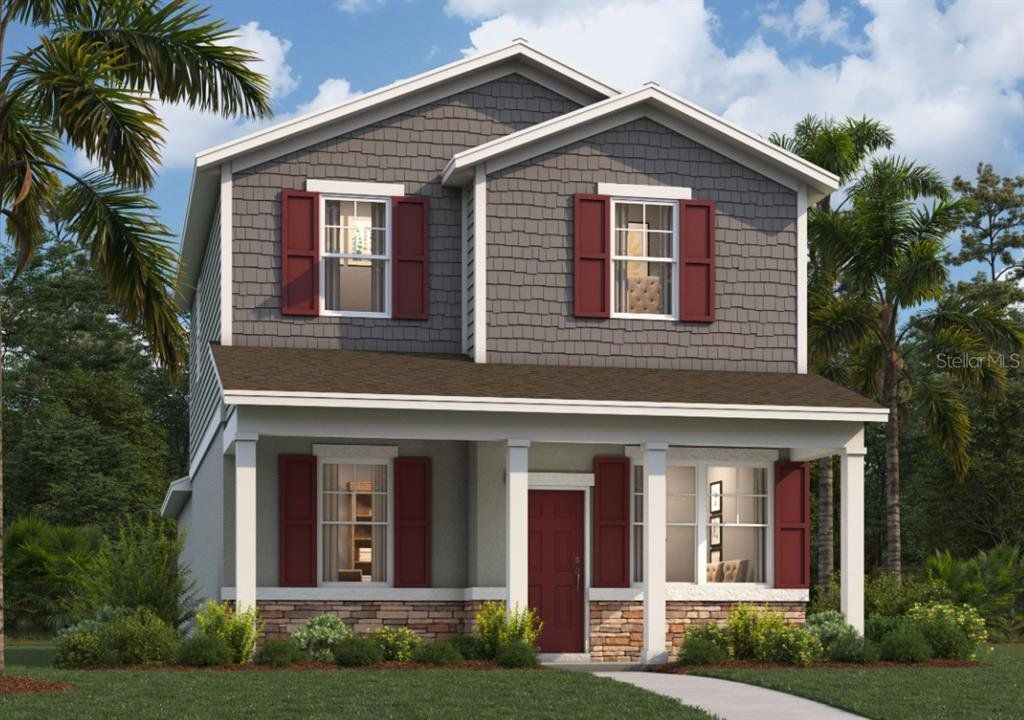 Front exterior of a new home in Spring Walk at the Junction, Debary, FL, highlighting curb appeal (Image 1). Front exterior of a new home in Spring Walk at the Junction, Debary, FL, highlighting curb appeal (Image 1).