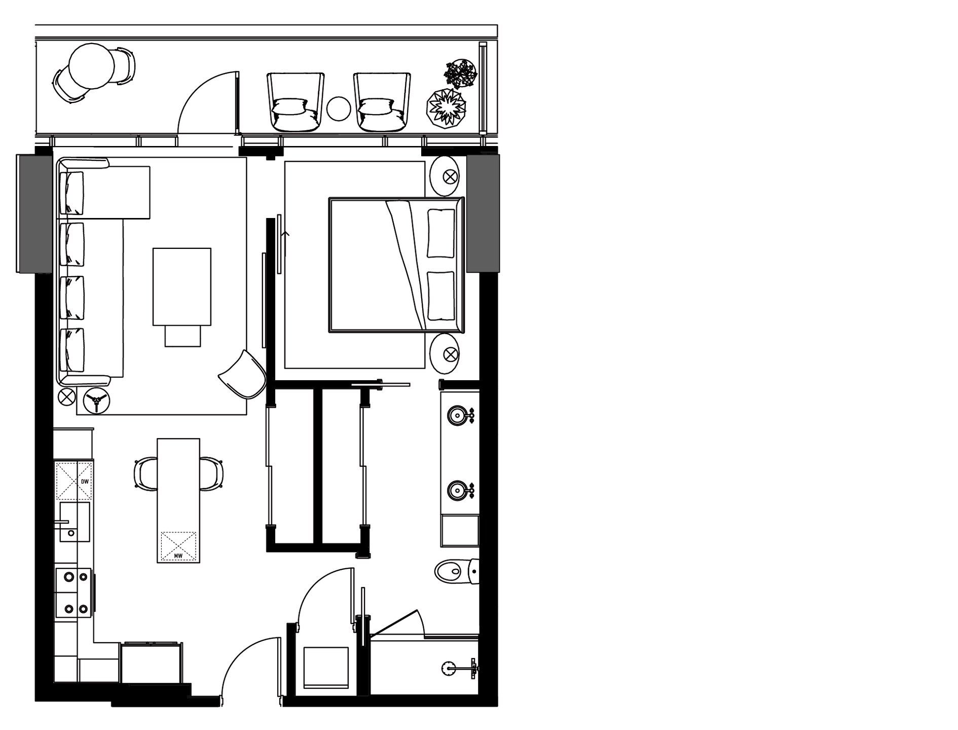 2D floor plan layout for the A3NW by Urbanspace Development in The Modern Austin Residences, Austin, TX (Image 1). 2D floor plan layout for the A3NW by Urbanspace Development in The Modern Austin Residences, Austin, TX (Image 1).