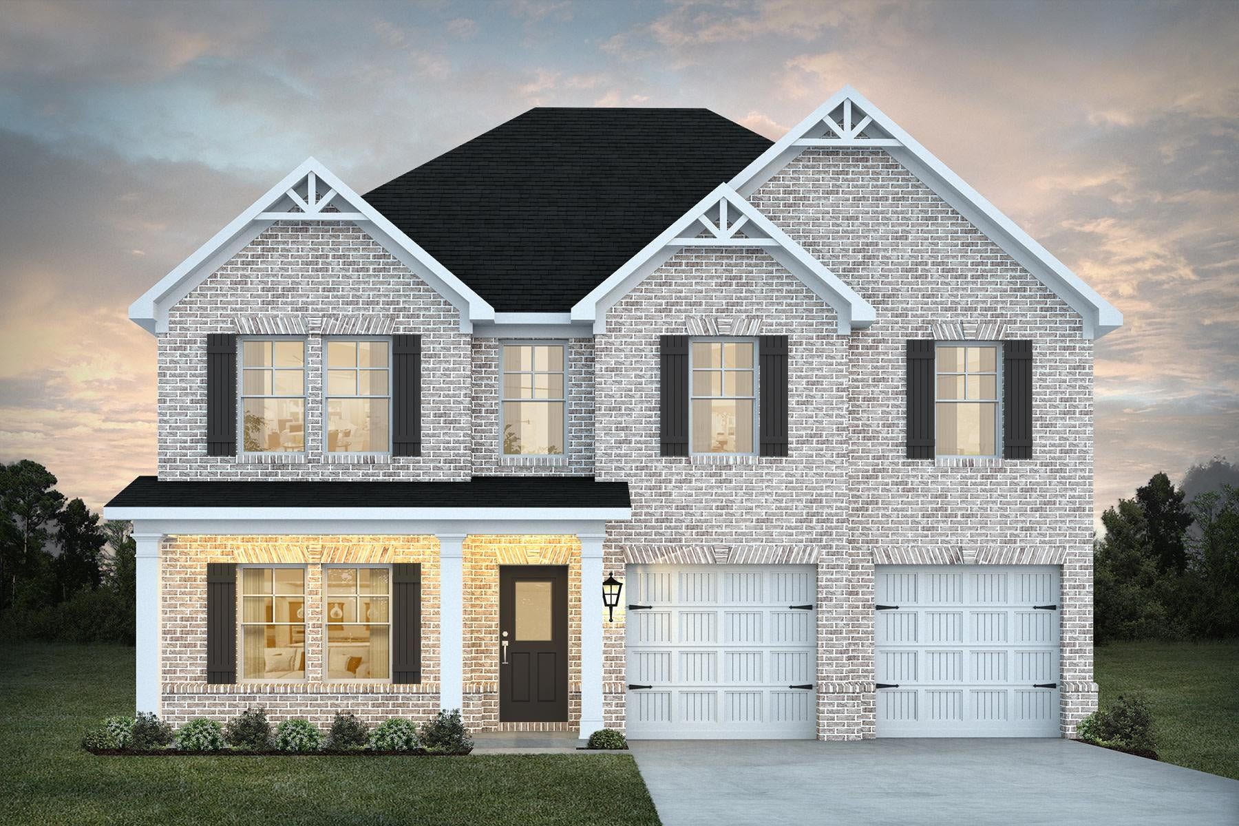 Front exterior of a new home in River Walk Farm, Covington, GA, highlighting curb appeal (Image 1).