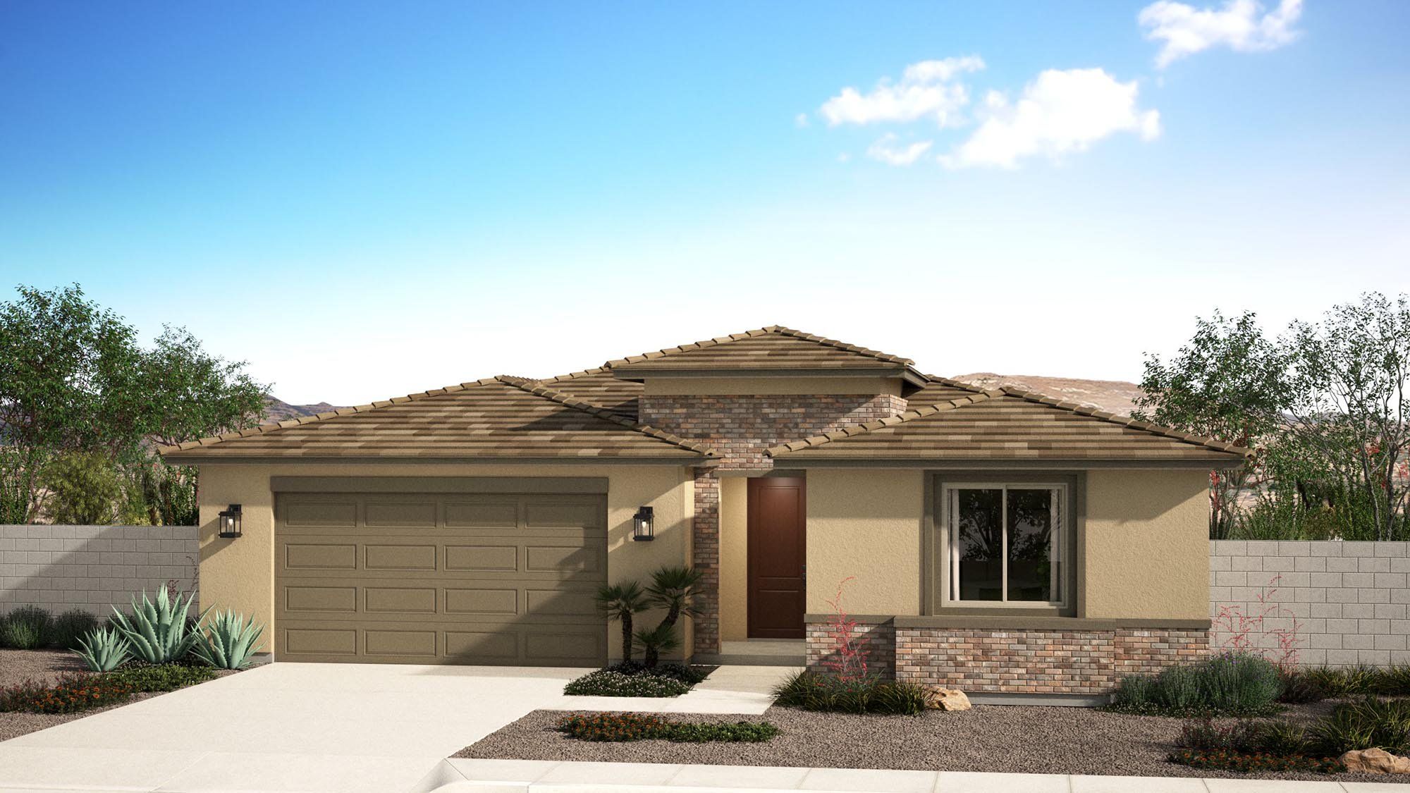 Front exterior of a new home in Harvest at Citrus Park, Goodyear, AZ, highlighting curb appeal (Image 1). Front exterior of a new home in Harvest at Citrus Park, Goodyear, AZ, highlighting curb appeal (Image 1).