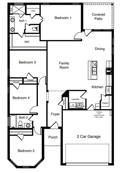 2D floor plan layout for the Portales by D.R. Horton in Abbey Glen, Lubbock, TX (Image 1).
