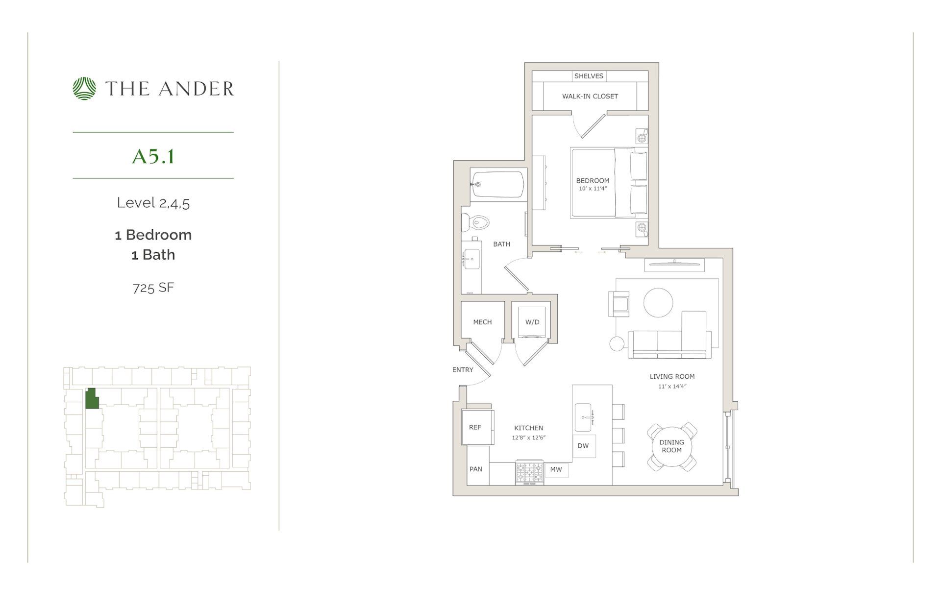 2D floor plan layout for the A5.1 by Ledgestone Development Group in The Ander, Austin, TX (Image 1).