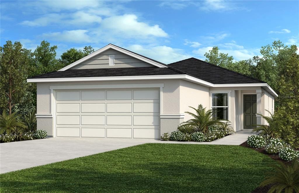 Front exterior of a new home in Hickory Ranch, Auburndale, FL, highlighting curb appeal (Image 1). Front exterior of a new home in Hickory Ranch, Auburndale, FL, highlighting curb appeal (Image 1).