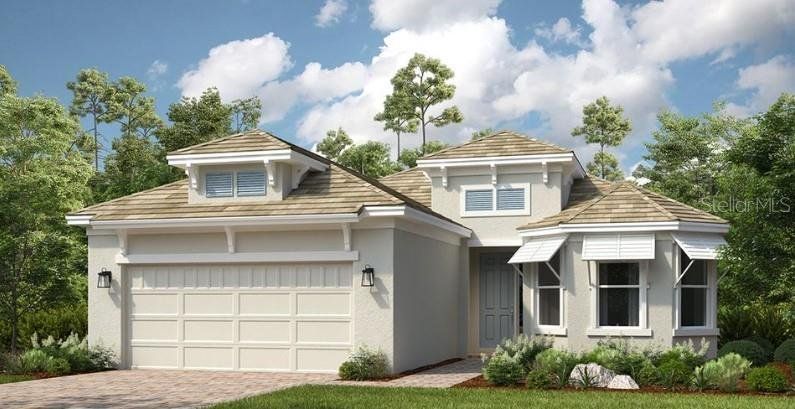 Front exterior of a new home in Skye Ranch Community Group Page, Sarasota, FL, highlighting curb appeal (Image 1). Front exterior of a new home in Skye Ranch Community Group Page, Sarasota, FL, highlighting curb appeal (Image 1).