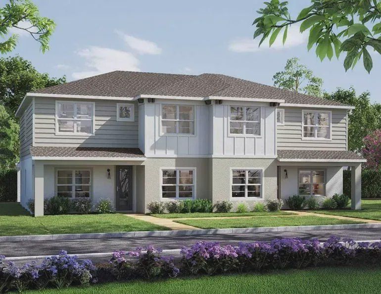Representative exterior photo of a completed home built from the Sylvan Paired Villa by Cardel Homes in North River Ranch, Parrish, FL (Image 1). Representative exterior photo of a completed home built from the Sylvan Paired Villa by Cardel Homes in North River Ranch, Parrish, FL (Image 1).