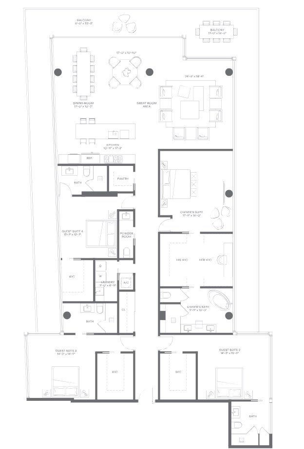 2D floor plan layout for the Residence 601 by Regency Development Group in La Maré Bay Harbor Islands Signature Collection, Bay Harbor Islands, FL (Image 1).