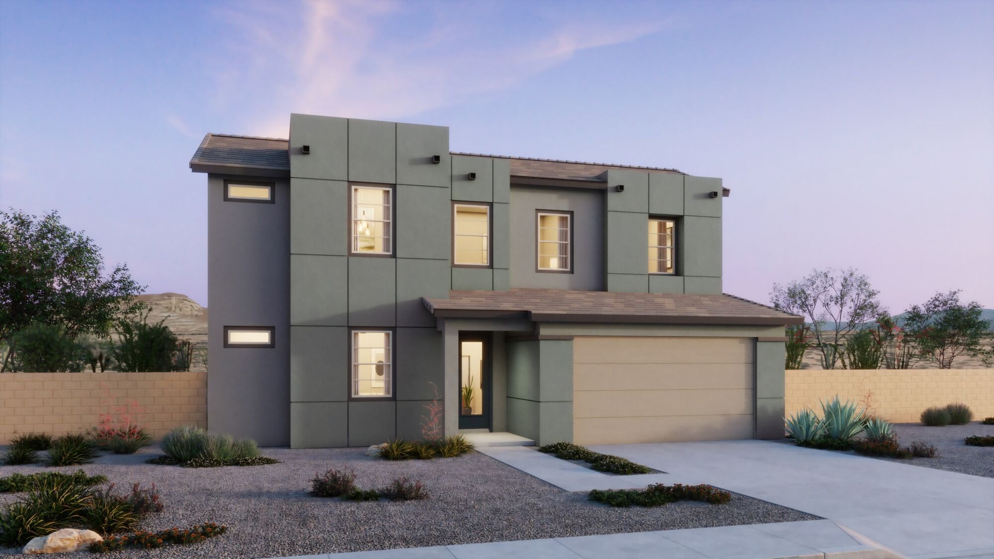 Front exterior of a new home in Montelena, Marana, AZ, highlighting curb appeal (Image 1). Front exterior of a new home in Montelena, Marana, AZ, highlighting curb appeal (Image 1).