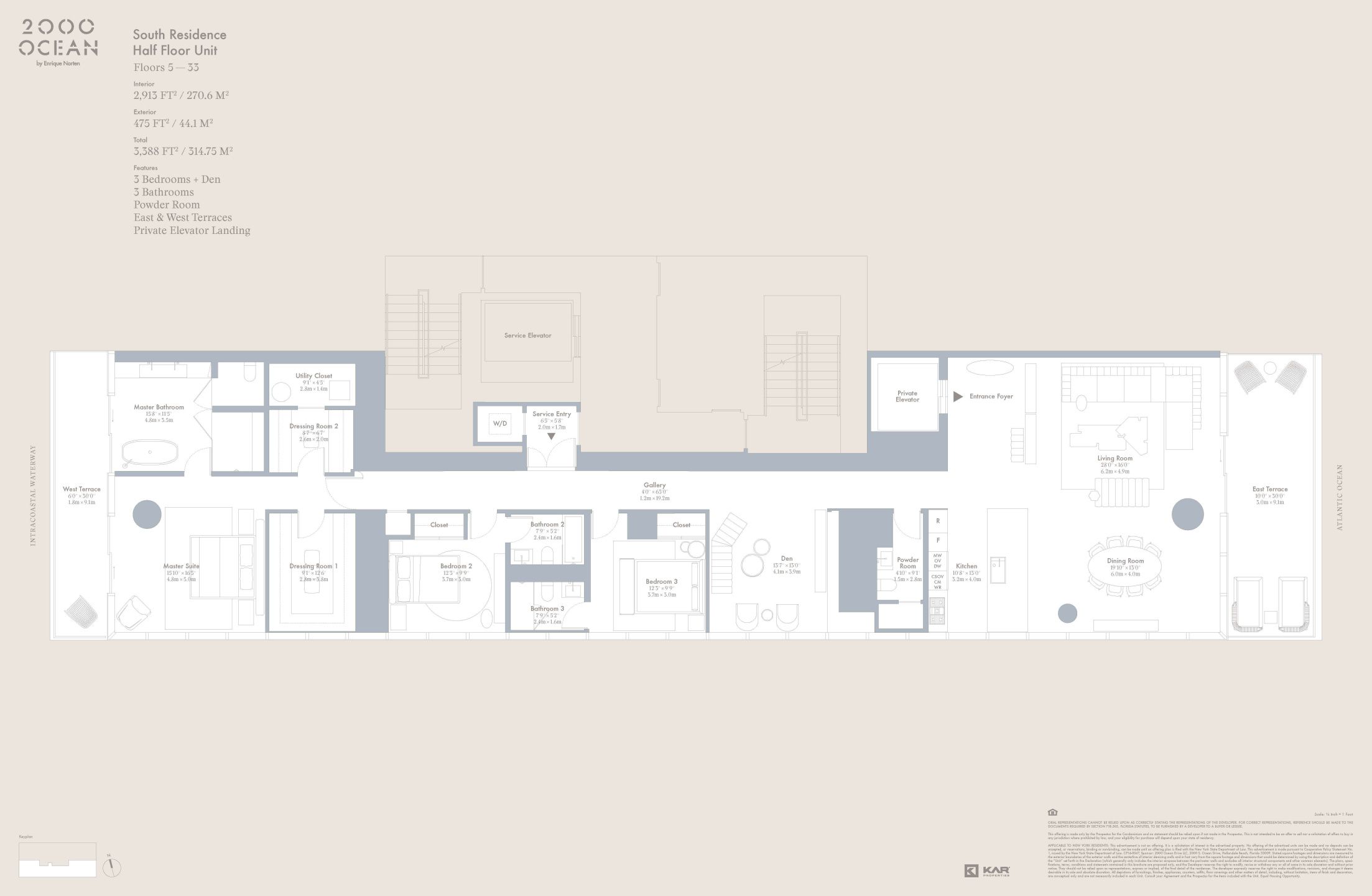 2D floor plan layout for the Half Floor Residences by KAR Properties in 2000 Ocean, Hallandale Beach, FL (Image 1). 2D floor plan layout for the Half Floor Residences by KAR Properties in 2000 Ocean, Hallandale Beach, FL (Image 1).