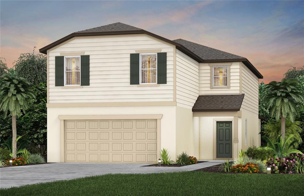 Front exterior of a new home in Oakfield Lakes, Parrish, FL, highlighting curb appeal (Image 1). Front exterior of a new home in Oakfield Lakes, Parrish, FL, highlighting curb appeal (Image 1).