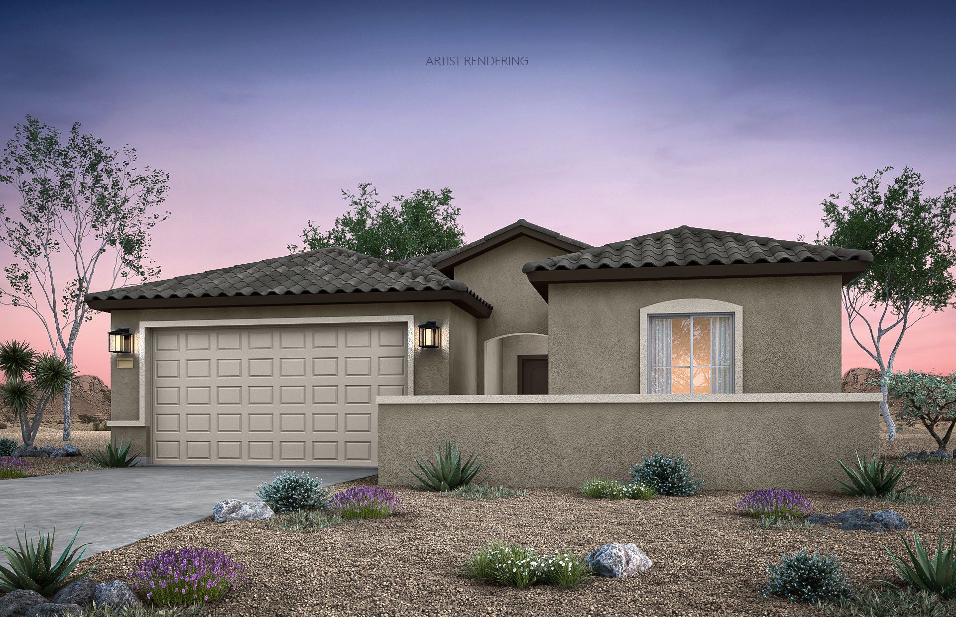 Front exterior of a new home in El Rancho Santa Rosa, Maricopa, AZ, highlighting curb appeal (Image 1). Front exterior of a new home in El Rancho Santa Rosa, Maricopa, AZ, highlighting curb appeal (Image 1).