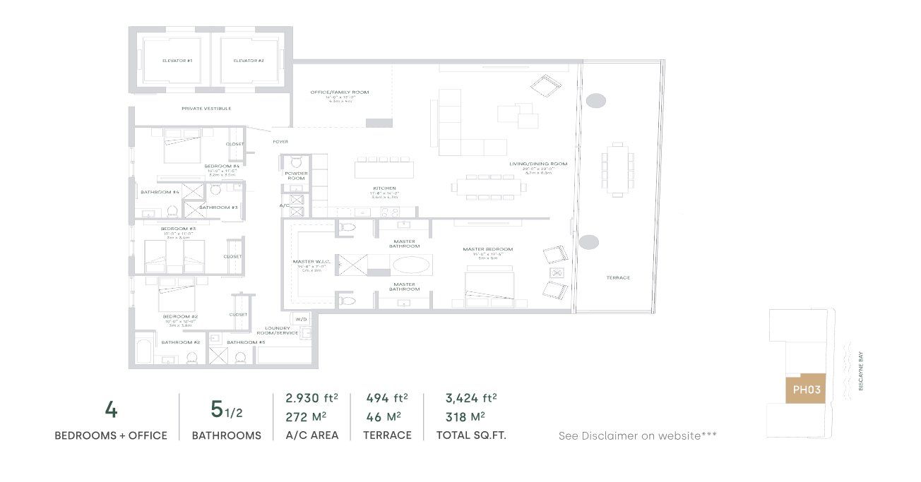 2D floor plan layout for the PH03 - South Tower by The Melo Group in Aria Reserve, Miami, FL (Image 1).