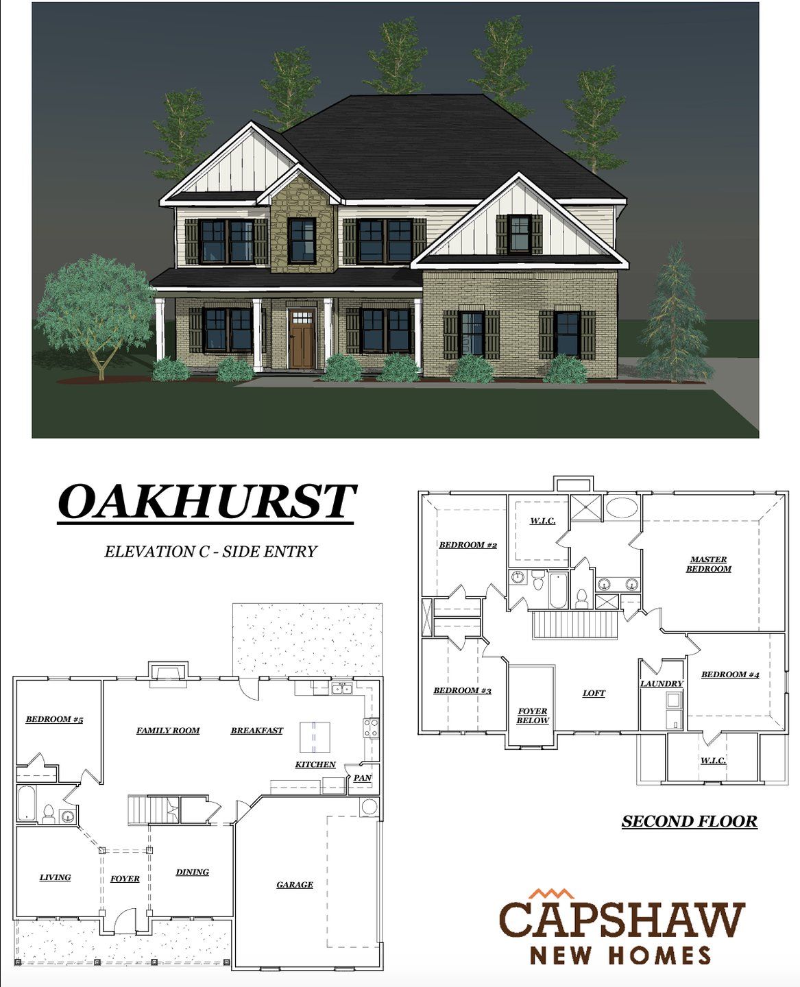 2D floor plan layout for the Oakhurst by Capshaw in Shadow Creek, Jackson, GA (Image 1).