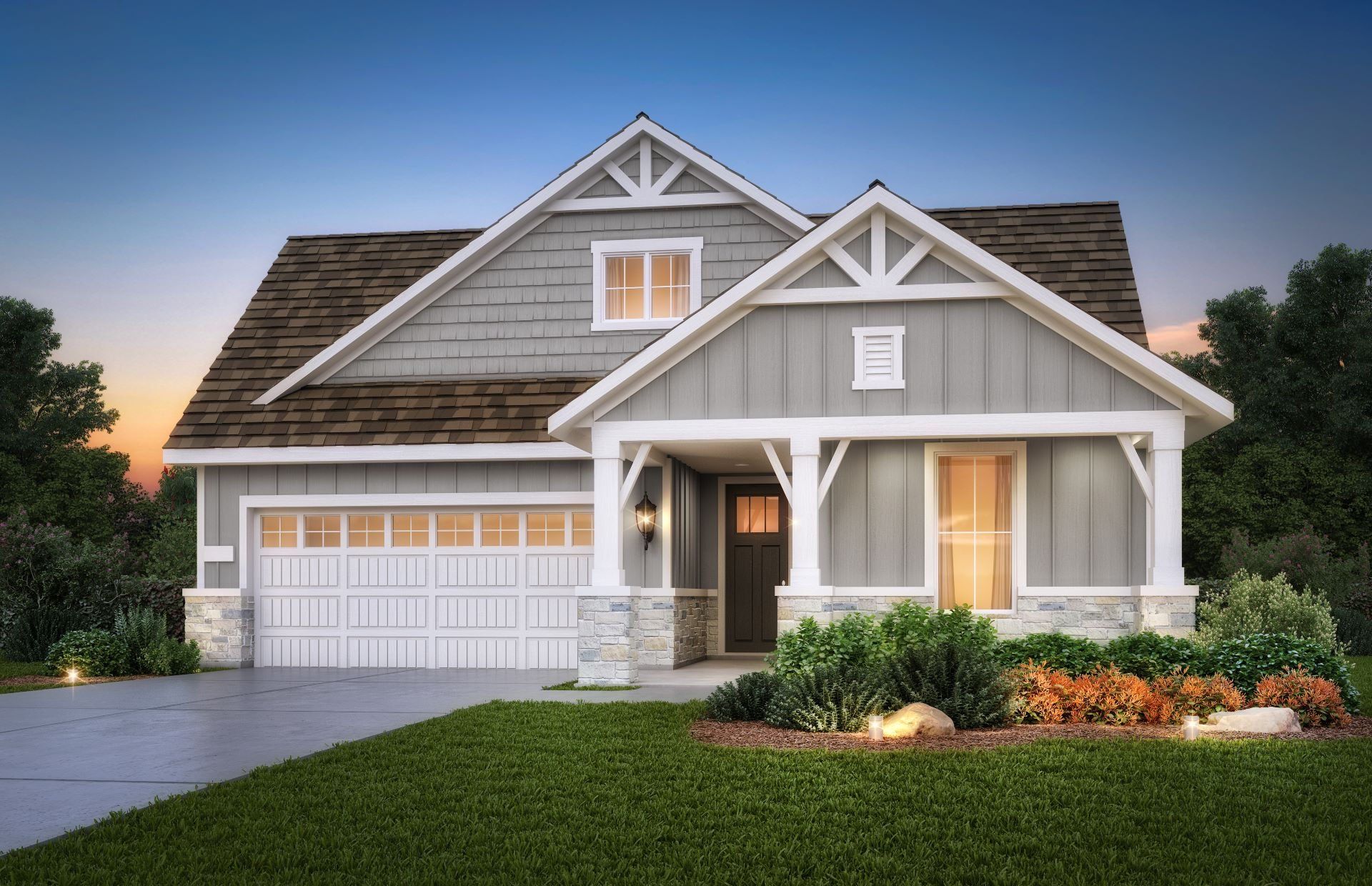 Front exterior of a new home in Del Webb in Chambers Creek, Willis, TX, highlighting curb appeal (Image 1). Front exterior of a new home in Del Webb in Chambers Creek, Willis, TX, highlighting curb appeal (Image 1).