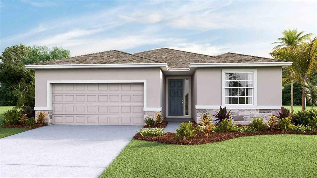 Front exterior of a new home in Ridge at Heath Brook, Ocala, FL, highlighting curb appeal (Image 1).